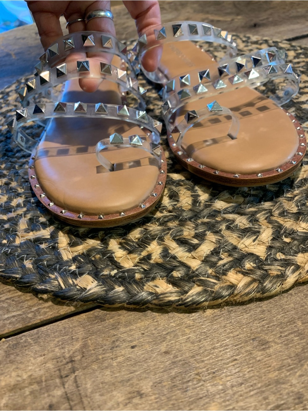 Sincerly Jules Tabbi Metallic Studded Multi-Strap Slide Sandals - Picture 9 of 13